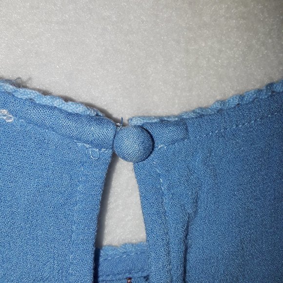 Vintage 90's Umgee Blue Floral Embroidered Flowy Peplum Sleeveless Crop Top M - Picture 9 of 13